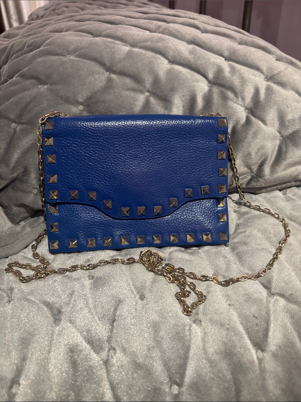 KC Jagger Royal Blue Studded Leather Crossbody with Gold Chain